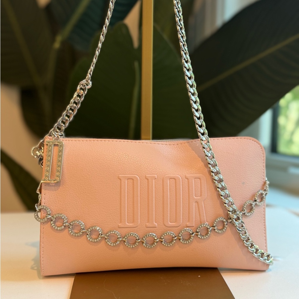 Dior Pink Leather Crossbody Bag with Silver Chain